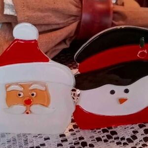 🎅PartyLite Festive Santa/Snowman Glass Tealight Holders